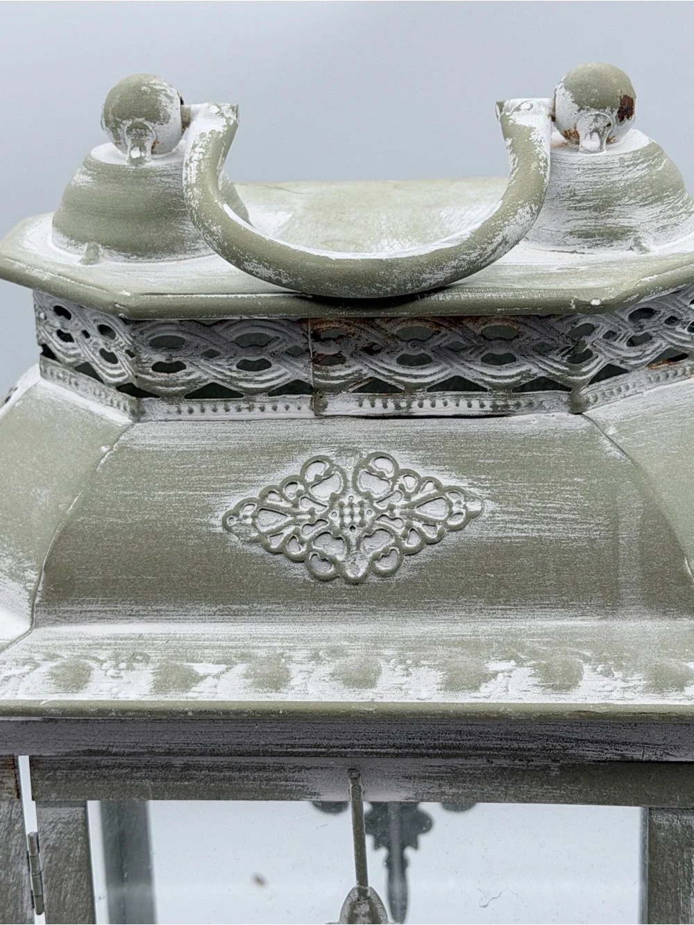Distressed Sage Green/Gray Decorative Lantern